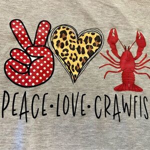 Gray Graphic Tee with Peace Love Crawfish Design
